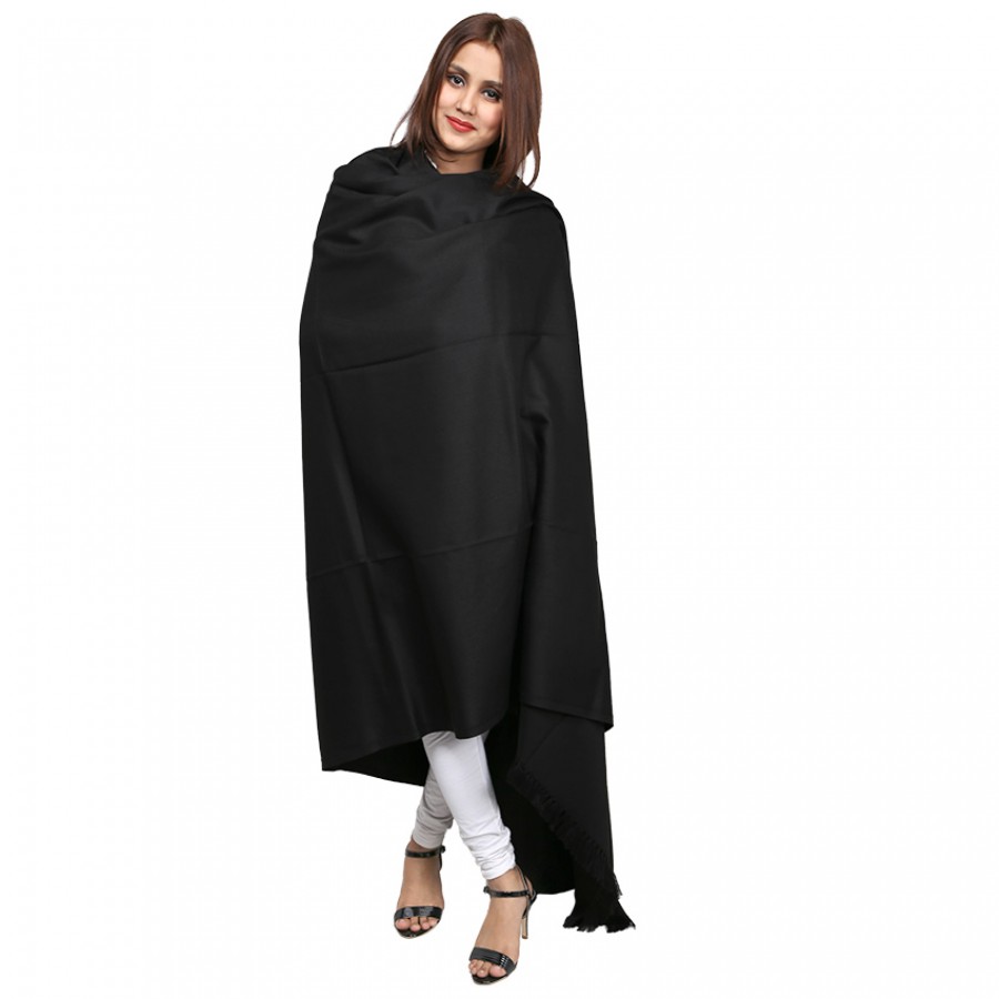 Acro Woolen Black  Solid Color Kashmiri Shawl For Her SHL-146